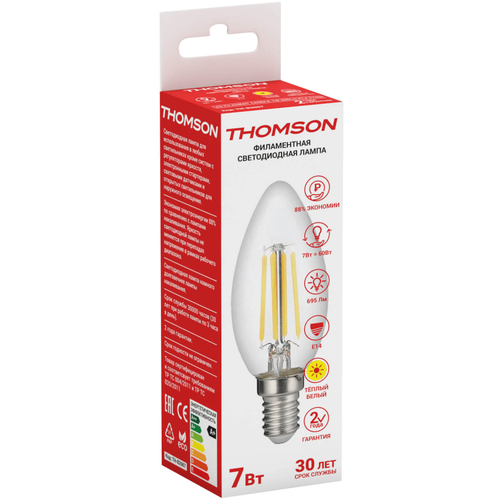 THOMSON LED FILAMENT CANDLE 7W 695Lm E14 2700K TH-B2067,  398