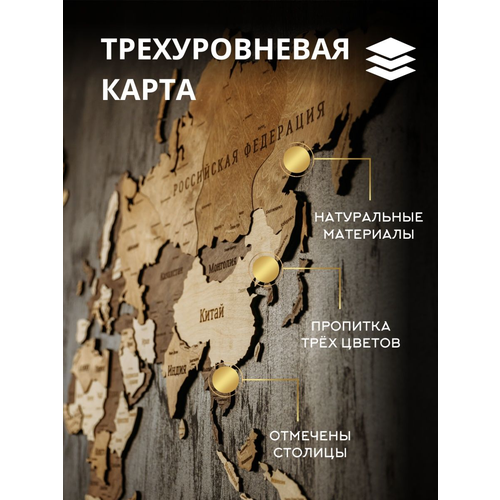 Карта мира настенная географическая из дерева для детей, многоуровневая, из качественной березовой фанеры, цена 7058р