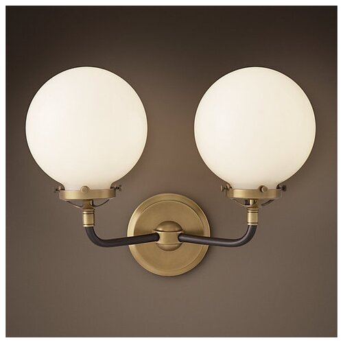  Bistro Globe Clear Glass Double Sconce Brass Milk,  11800