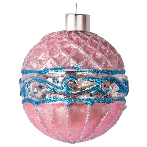 Набор из 6-ти розовых шаров с голубым узором 8 см, цена 1550р