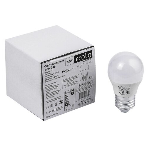   Ecola   Ecola Light globe, G45, E27, 7 , 4000 K, 220 , 82x45 ,  900 Ecola