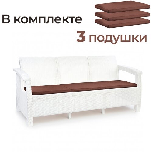 Диван 3-х местный Альтернатива Ротанг-Плюс 8349 (с коричневыми подушками) , белый, цена 13899р