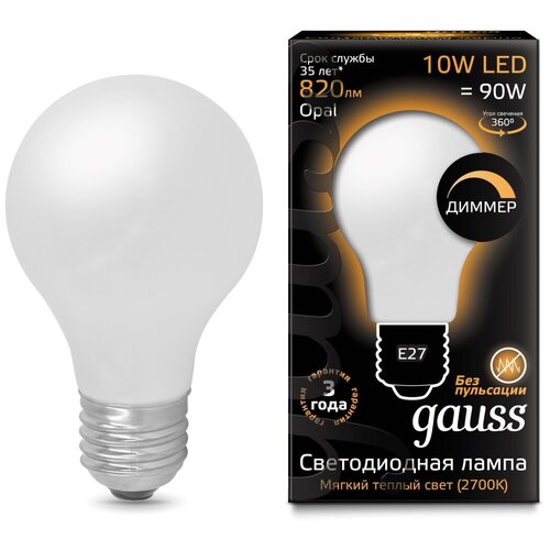   LED GAUSS Filament Opal Dimmable 60 10W/27/2700K  102202110-D,  379 gauss