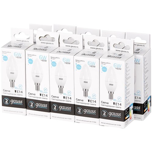   GAUSS LED Elementary Candle 6W E14 4100K ( 10 ),  820