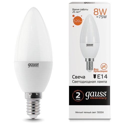  LED  8W E14 520 3000 Elementary Gauss, 33118,  182