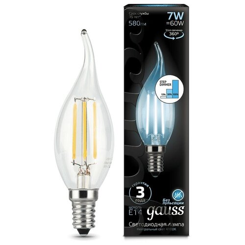   GAUSS LED Filament E14 7W 580lm 4100K step dimmable ( ),  170