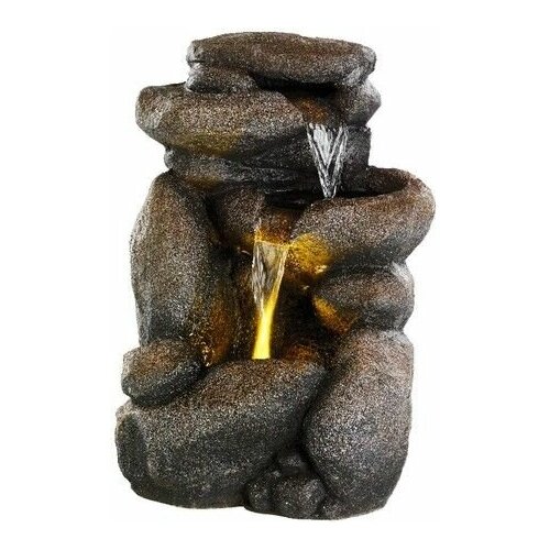 Декоративный садовый фонтан-каскад шарм роше, искусственный камень, тёплая белая LED-подсветка, 53 см, Kaemingk (Lumineo) 894317, цена 9977р