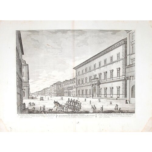 Вид на дворец Колонна, Рим. Офорт. Италия, 1761 год, цена 99000р