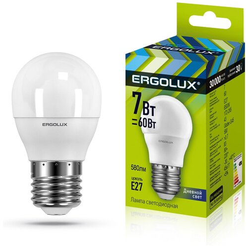 .   LED-G45-7W-E27-6K (7=60 550Lm E27 6500K 172-265) Ergolux,  252