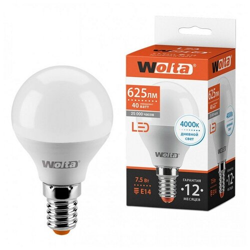  LED GL45 7.5W E14 4000K  Wolta,  129