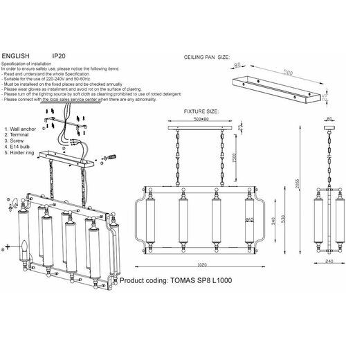   Crystal Lux TOMAS SP8 L1000 BRASS,  54900