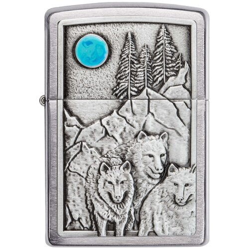    ZIPPO Classic 49295 Wolf Design   Brushed Chrome -    ,  7650