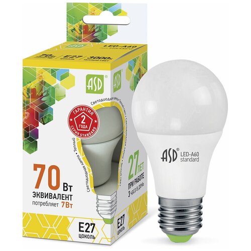    ASD LED-A60, E27, 7 , 3000K (), ( 10 .),  680 ASD