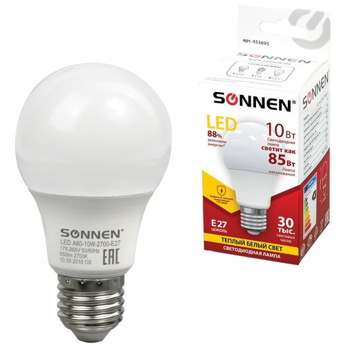   SONNEN, 10 (85) ,  27, ,   , 30000 , LED A60-10W-2700-E27, 453695 (  5 ),  653