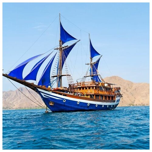        (Ship with blue sails) 30. x 30.,  1000