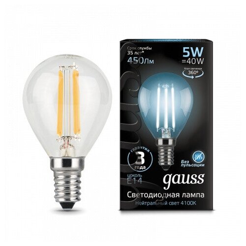 Gauss  Filament  5W 450lm 4100 14 LED 3  (. 105801205),  770