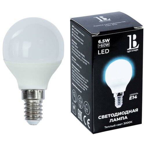 E14-6,5W-3000K-G45  LED ( ) L&B,  126