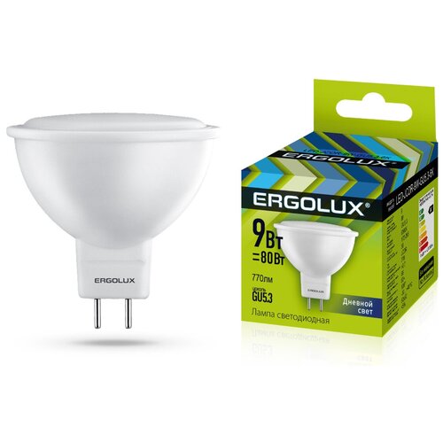  Ergolux MR16 GU5.3 220V 9W(770lm 100) 6500K 6K  50x52 /. LED-JCDR-9W-GU5.3-6K,  145 Ergolux