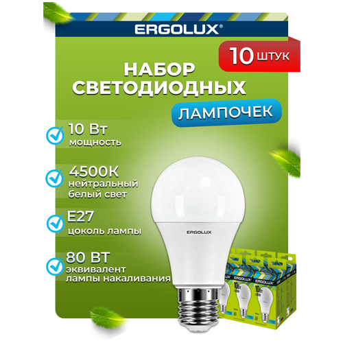   10   Ergolux LED-A60-10W-E27-4K,  800