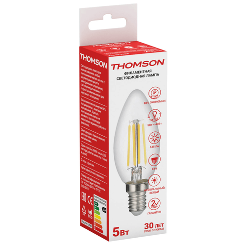THOMSON LED FILAMENT CANDLE 5W 545Lm E14 4500K TH-B2066,  384