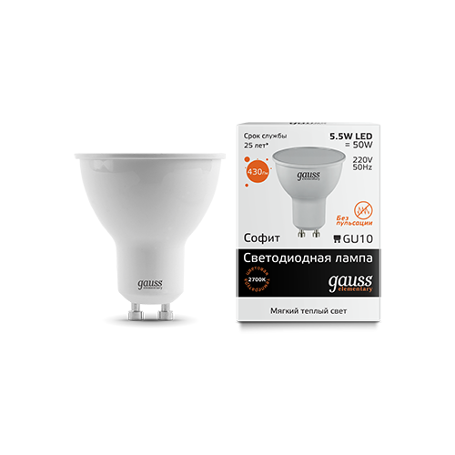   Gauss LED Elementary MR16 GU10 5.5W 430lm 2700,  200