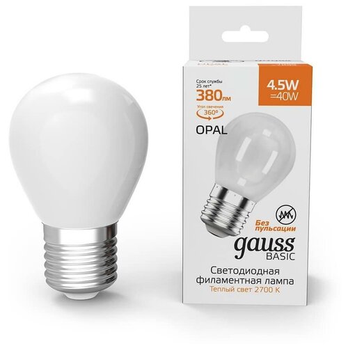 Gauss  Basic Filament  4,5W 380lm 2700 27 milky LED 5  (. 1055215),  918