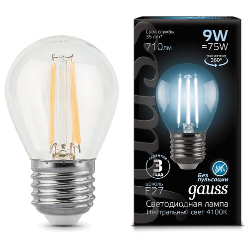   GAUSS LED Filament  E27 9W 710lm 4100K,  225