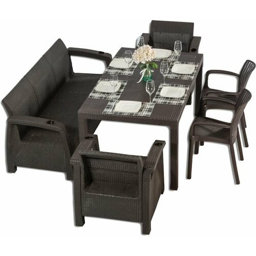 Комплект мебели YALTA BIG FAMILY 2 ARMCHAIR (Ялта) темно-коричневый (без подушек) из пластика под искусственный ротанг, цена 46990р