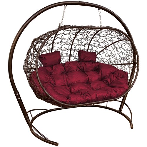 Подвесной диван лежебока с ротангом коричневый, бордовая подушка, цена 26300р
