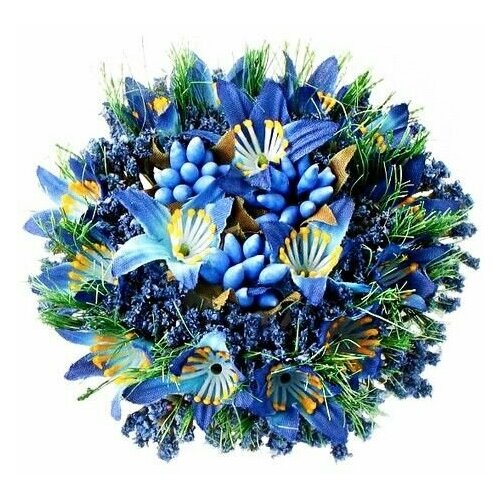 Мини-венок для свечи и декорирования фантазия С лилиями, голубой, 9 см, Swerox, цена 920р