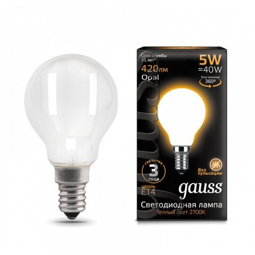 Gauss  Filament  5W 420lm 2700 14 milky LED 3  (. 105201105),  697