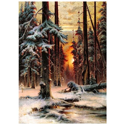         (Winter sunset in a spruce forest)   40. x 56.,  1870
