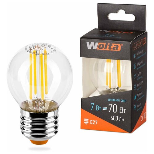 Wolta  / FILAMENT  G45 E27 7W(730Lm) 4000K 4K 4K 74X45 . 25S45GLFT7E27,  282