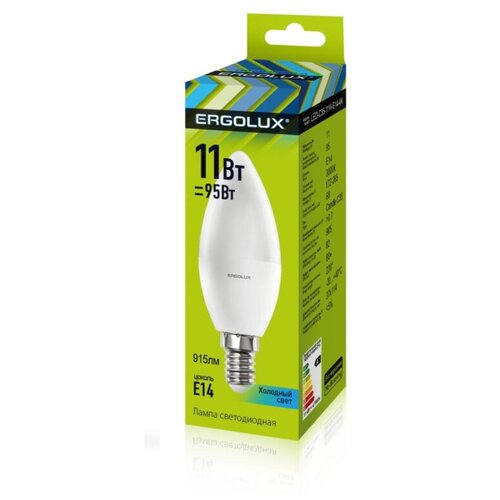 Ergolux  C35 E14 11W(915lm 220) 4500K 4K  111x37 LED-C35-11W-E14-4K (. 690352),  155